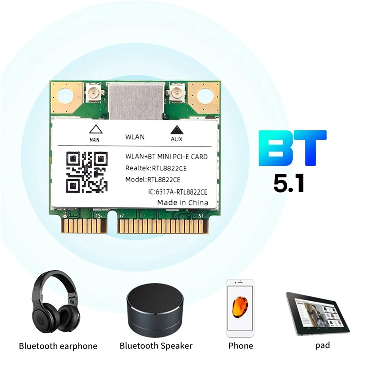 더운 듀얼 밴드 미니 Pcie RTL8822CE 1200Mbps WiFi 카드 Bluetooth 5.1 무선 어댑터 802.11ac 노트북/PC Wind 10/11