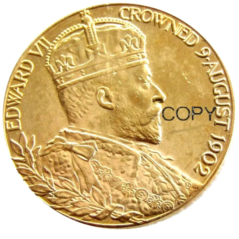 

GB Эдвард VII Александра королева консорт 1902 коронация медаль позолоченная КОПИЯ монета