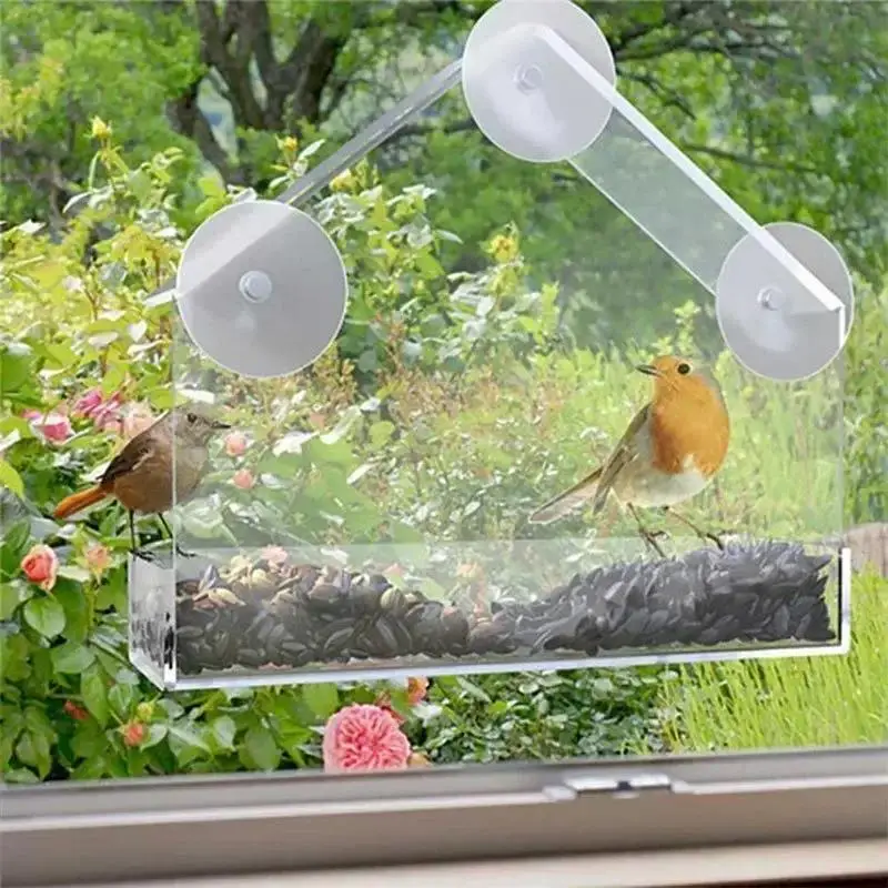 Practical Bird Feeder Transparent Food Dispenser House Outdoor Window Birdfeeder Water Finches Chickadees Bird Feeder Parrot Feeder
