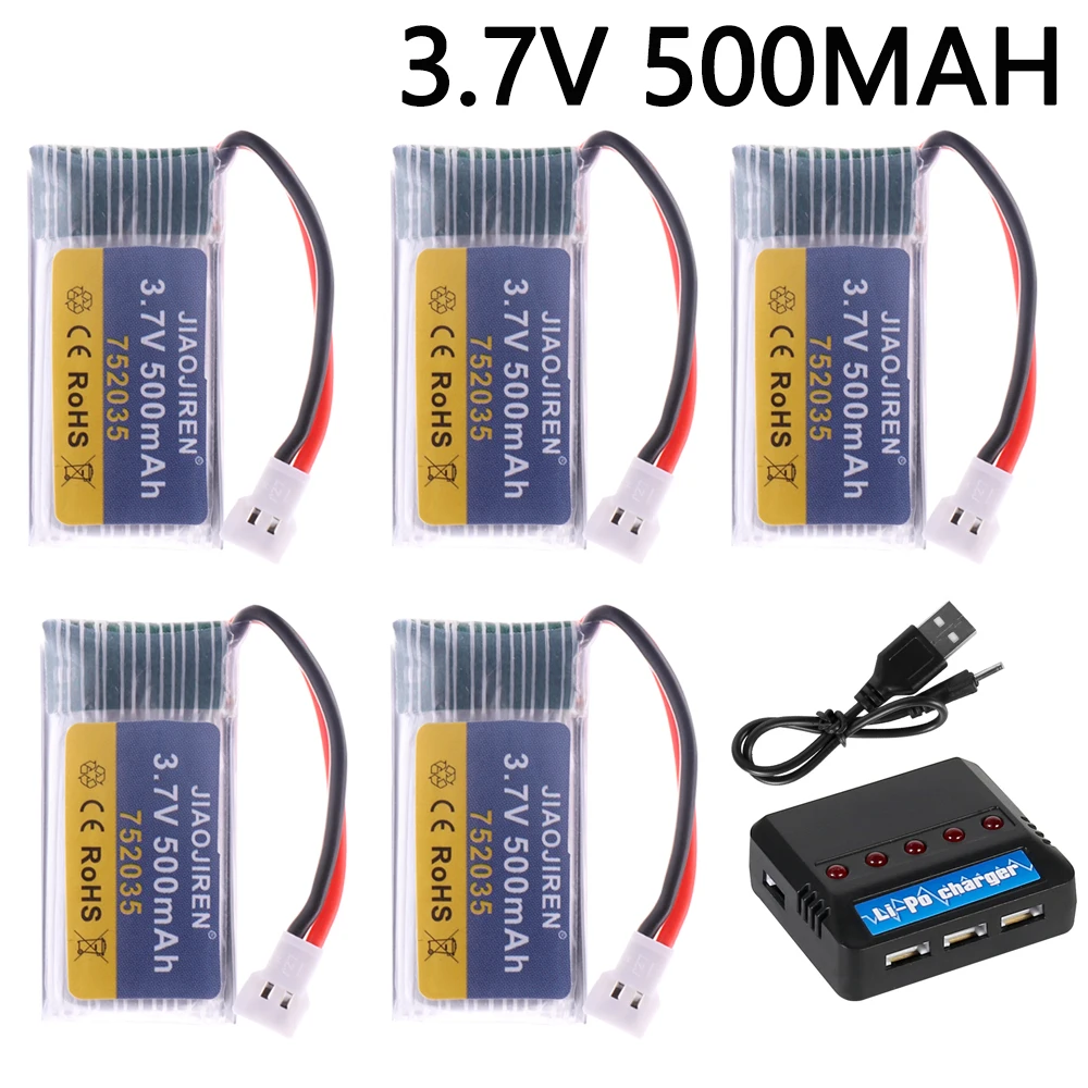 2×Lipo Akku 3.7V 600mAh 25C XH2.54 Plug mit USB Kable für RC Quadcopter Drone