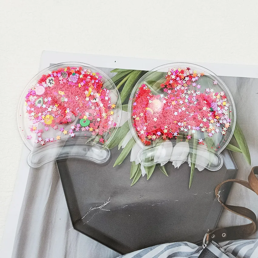 Transparente PVC-Katzen ohr applikation mit Pailletten Treibsand für DIY Kinder Haars pange Zubehör, 6cm, 12 teile/los – Detail 6
