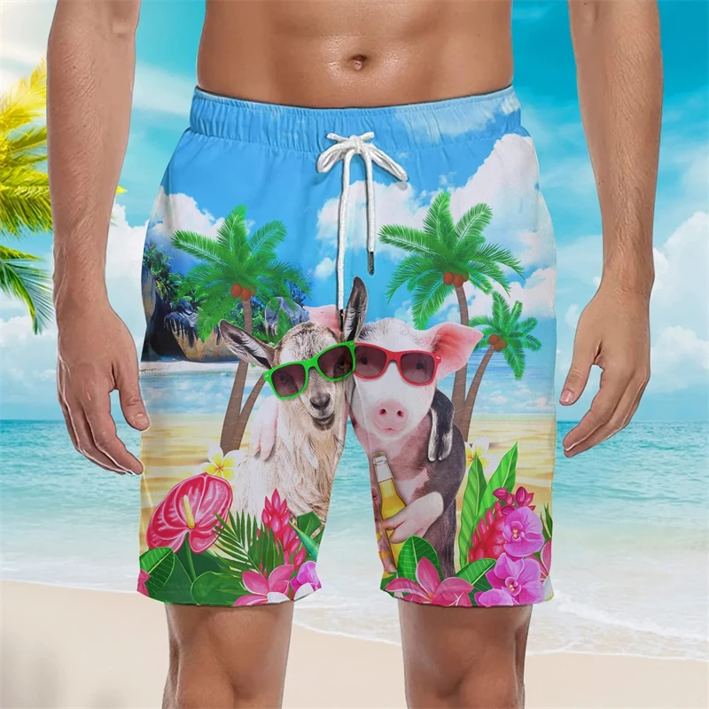 Cows Chickens Sheep And Pigs 3D Printed Short Pants Streetwear Beach Shorts Sport Casual Swimwear Male Men Kids Clothing 4