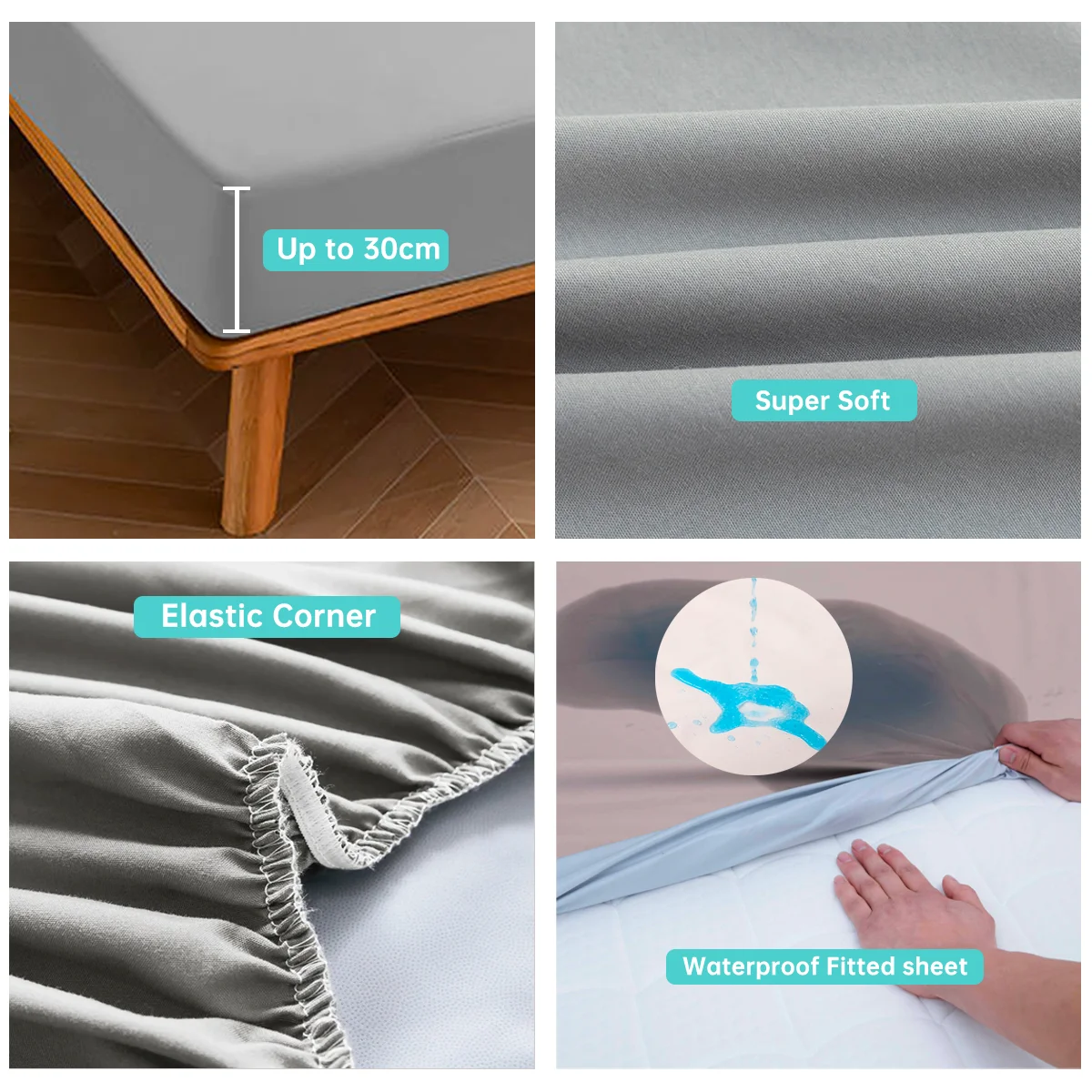 Waterproof Soft Breathable Grey Bed Fitted Sheet