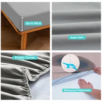 Waterproof Bed Fitted Sheet Soft Breathable Mattress cover Grey Queen/King/Twin/Full 2