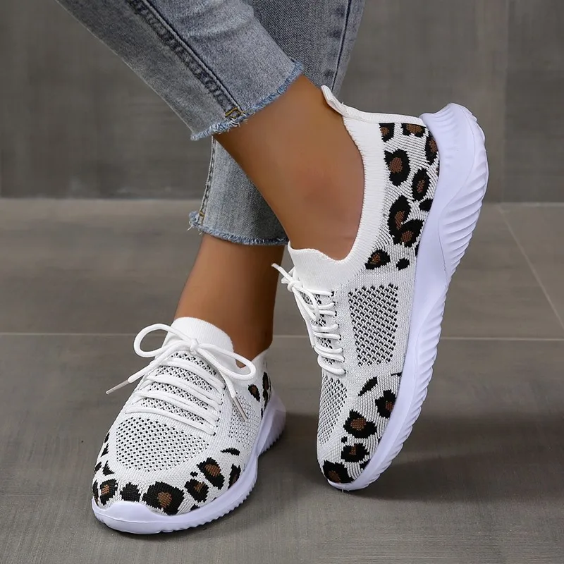 

2023 New Fashion Women's Anti-Slip Sneakers Women's Shoes Colorblock Leopard Print Fashion Mesh Black Wedge Spring Fall Sneakers