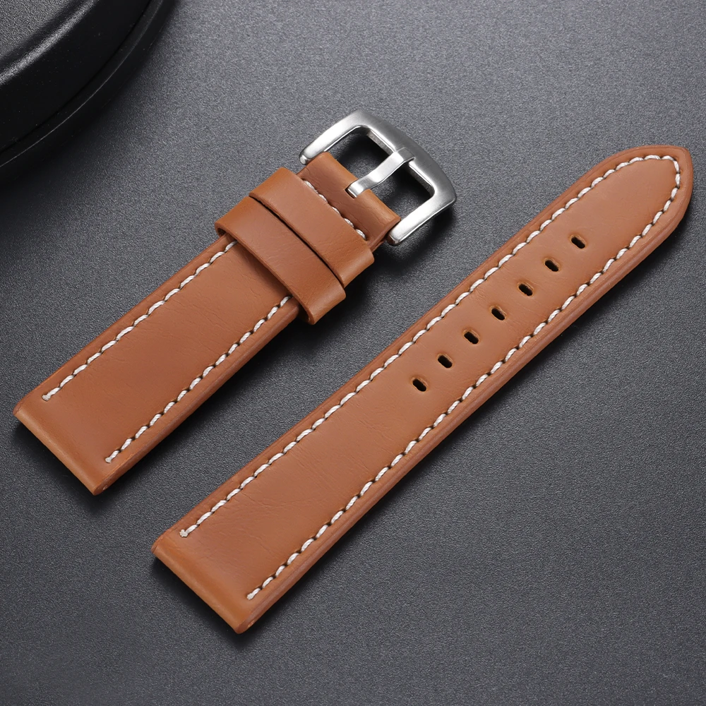 Vintage Leather Sport Watch Strap with Steel Pin Buckle - Brown/Black, Various Sizes