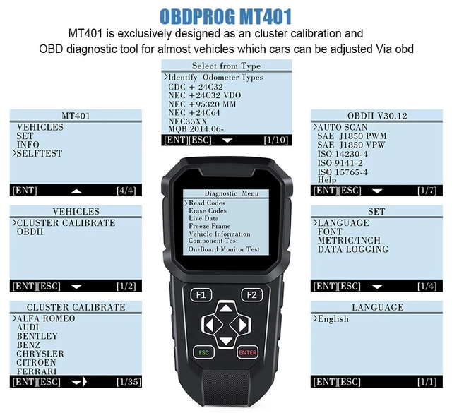 OBDPROG MT401 Cluster Correction Tool OBD2 Scanner Cluster Adjust Diagnose Cluster Reset Diagnostic Tools Cluster Calibration 4