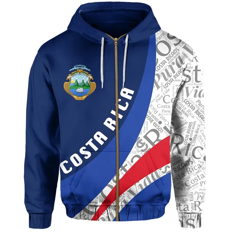 thumbnail image 1 of Sudadera con capucha y cremallera con la bandera del país de moda de primavera y otoño, nueva y popular sudadera con capucha con estampado 3D del emblema nacional de Costa Rica, abrigo para niños, 1 of 5