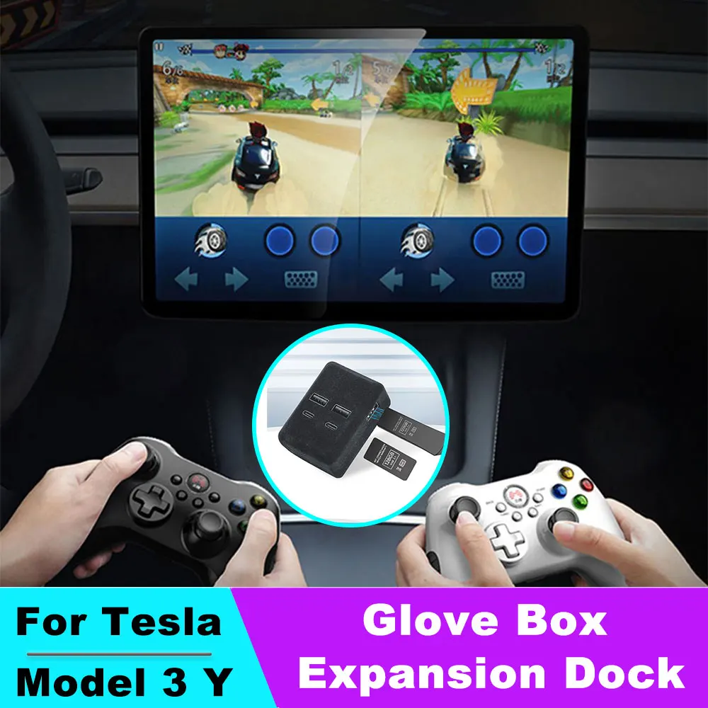 

Glovebox USB Hub For Tesla Model 3 Model Y USB Type-C Splitter Hub Docking Station USB Spiliter Car Accessories Interiors