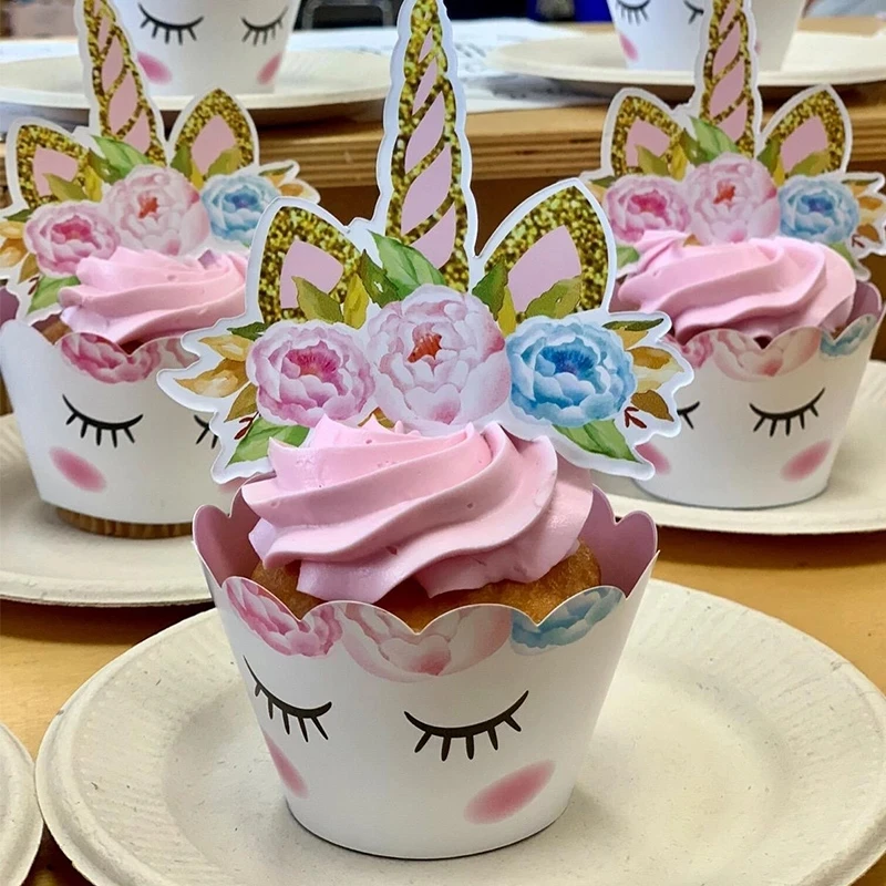 Decorazioni Torta Unicorno - 24 Topper E Wrapper Per Cupcake, Tema Festa Bambini - Foto 10