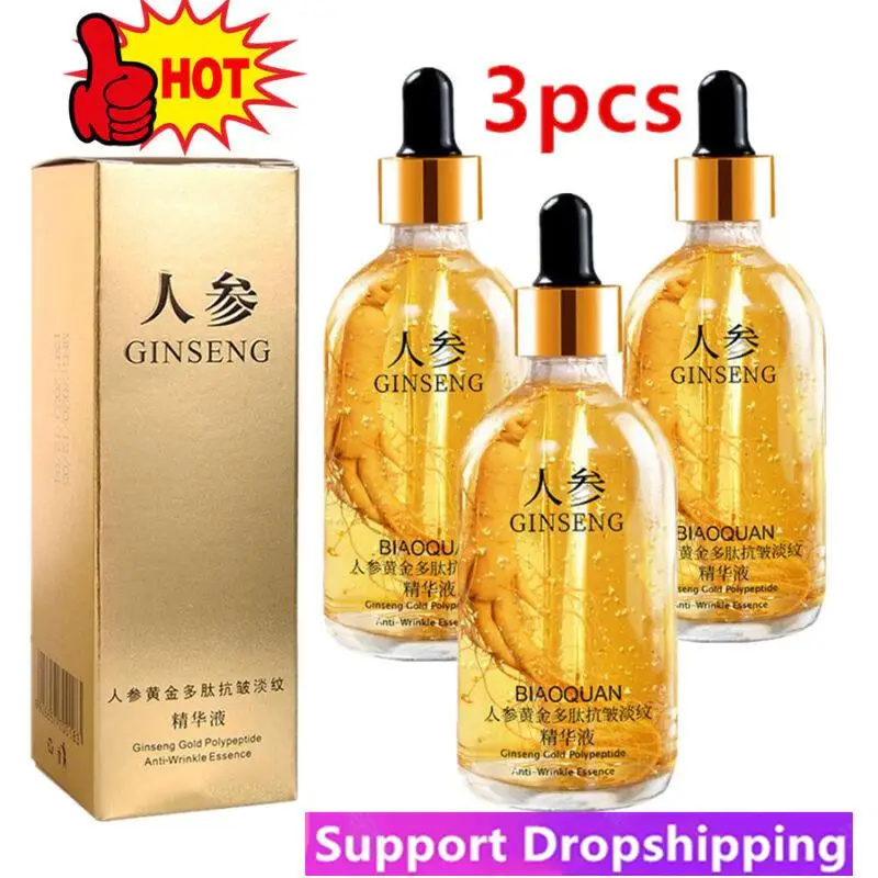 3Pcs 100ml Gold Ginseng Face Essence Polypeptide Anti-wrinkle Lightning Moisturizing Niacinamide Facial Serum for Skin Care