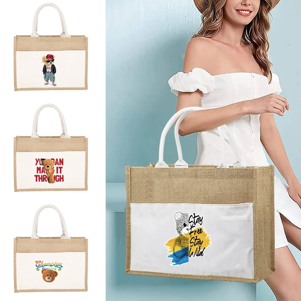 

Shopping Bag Handbags Storage Bag Tote Folding Pouch Large-Capacity for Travel Grocery Bag Picnic Bag Tote Bag Cute Cartoon Bear