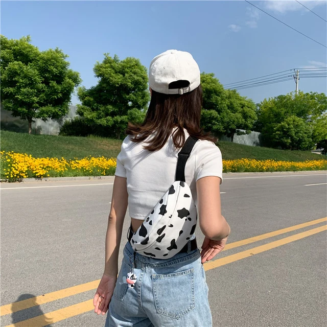 Cow Small Bag Black and White Spotted Fanny Pack 2023 Mesh Red Korean Fashion  Crossbody Bag Student Japanese Canvas Waist Bag - AliExpress