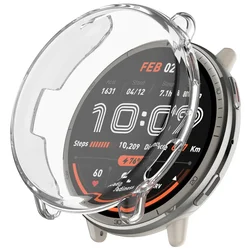 Enhanced Full Coverage Tempered Glass Screen Protector Bumper Shell Accessory for Amazfit Active 2 (TPU Transparent)