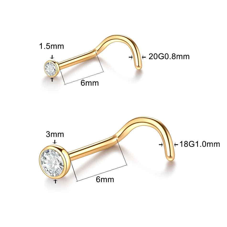 1pcs Titanium Nose Piercing Zircon Top Screw Nose