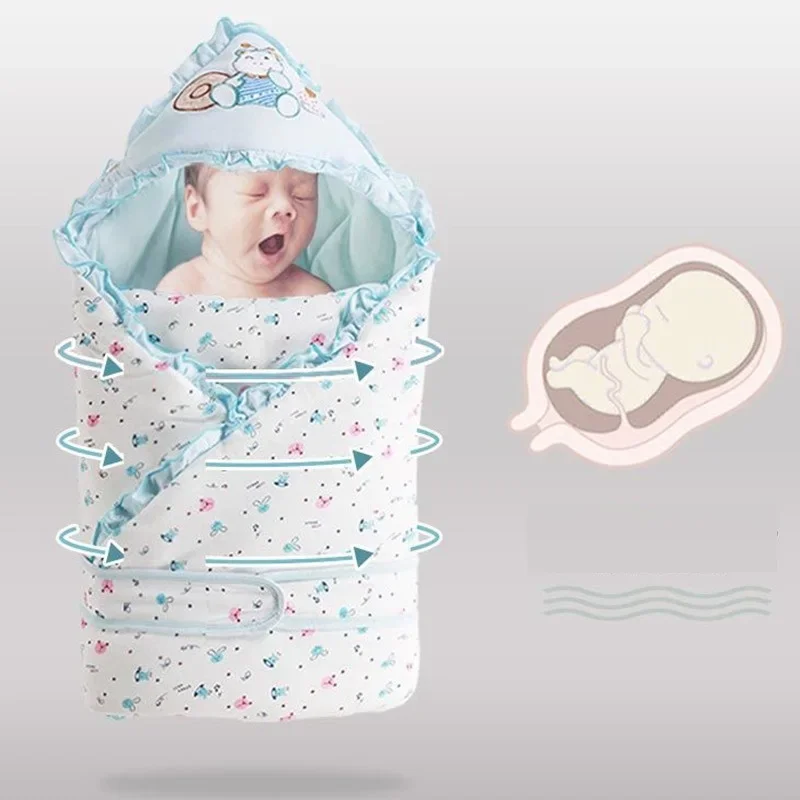 Newborn Cotton Blanket Winter Warm Embroidery Baby Swaddling Blanket Cartoon Envelope Wrap Blankets Baby Boys Girls Bed Quilt 2