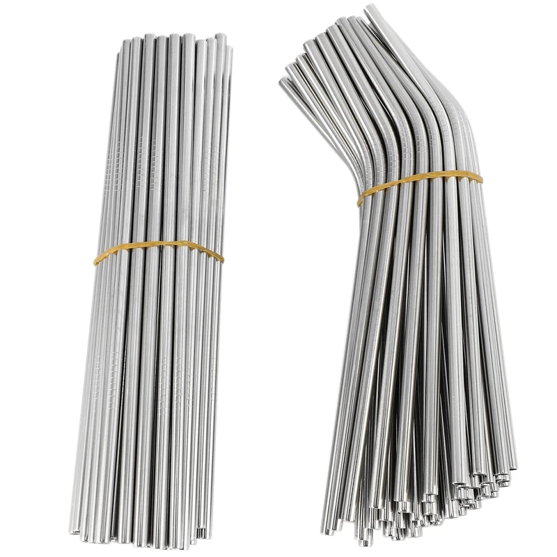 

100Pcs Metal Straws Can Be Reused 304 Stainless Steel Drinking Water Pipes 215 Mm X 6 Mm Curved Straws And 50 Straight Straws