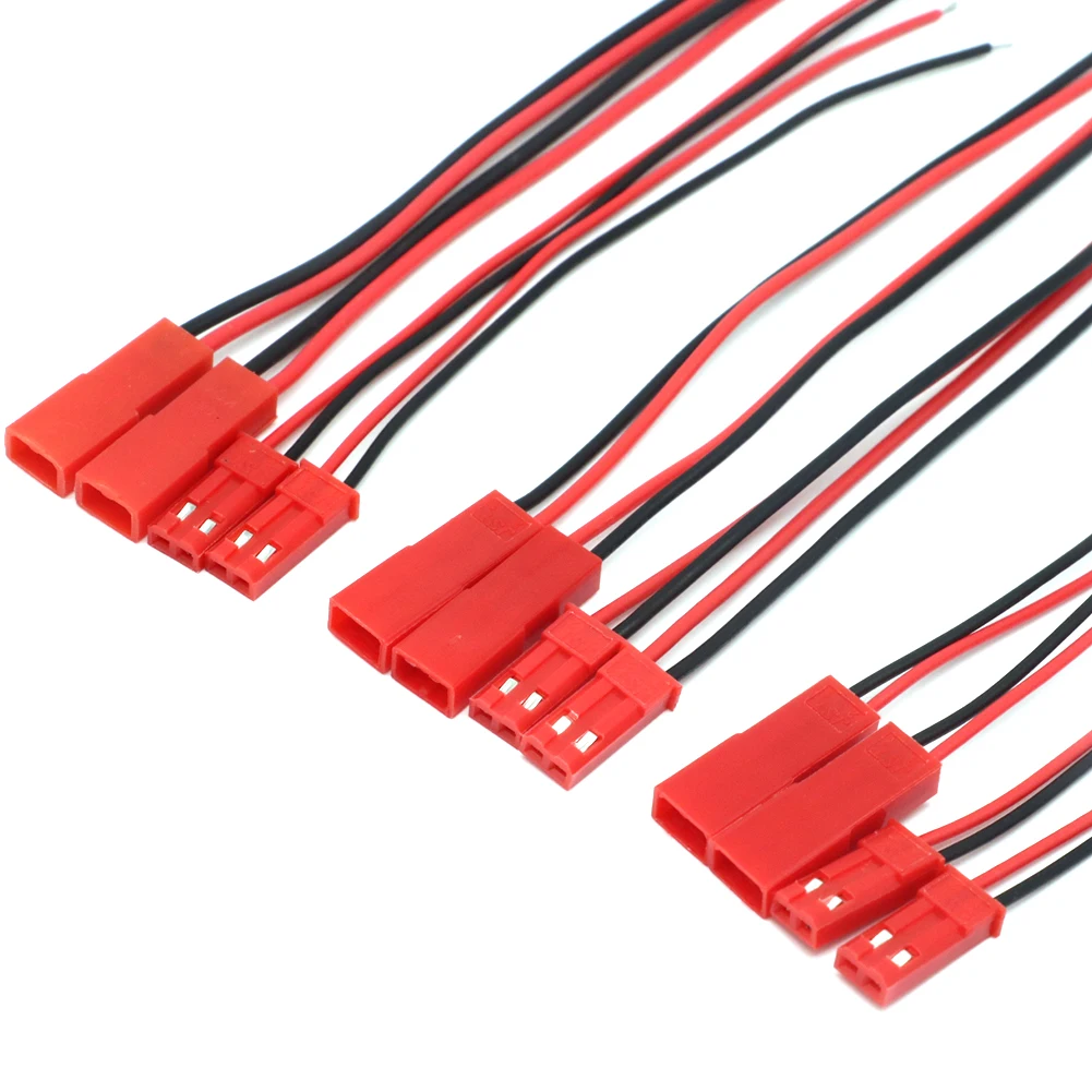 Connecteur JST femelle avec fil silicone 22AWG de 200mm, isolant rouge et noir.