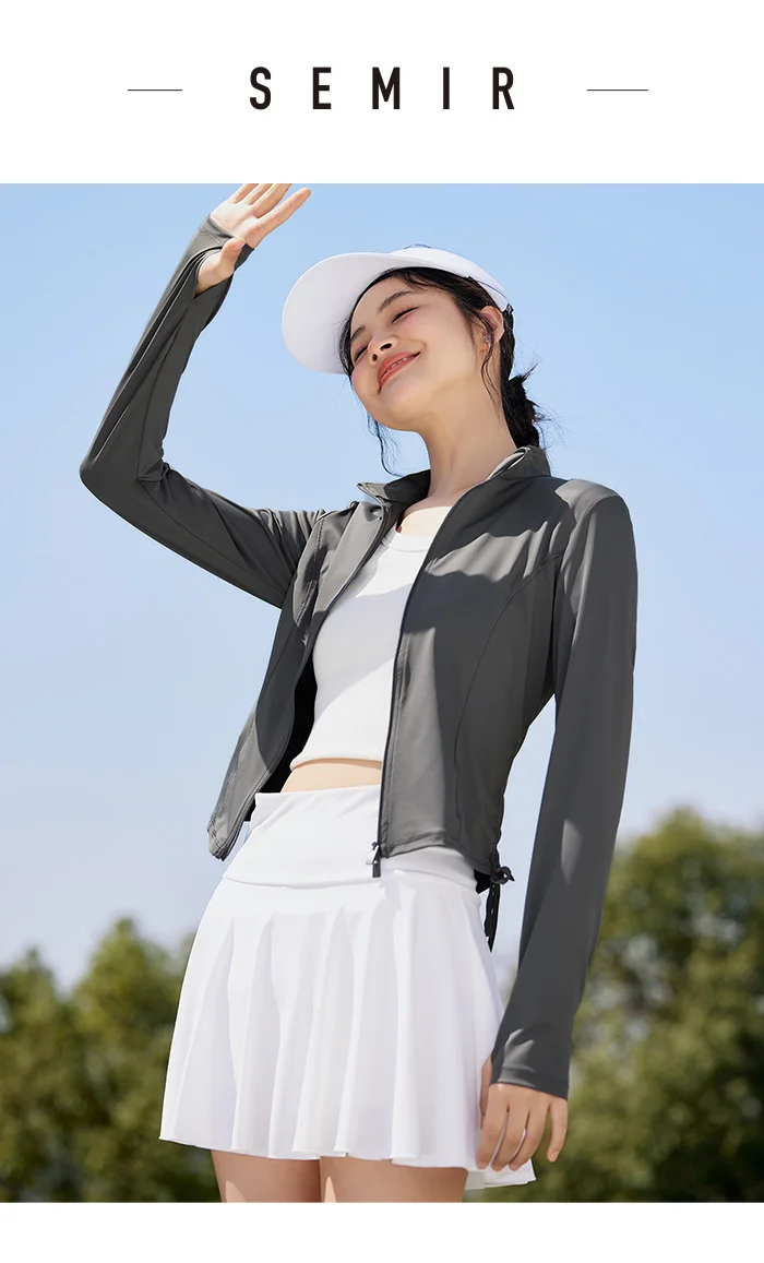Chaqueta de protección solar de hilo original para mujer, ajustada, de verano, con sensación fresca, corta y fina, de seda helada.