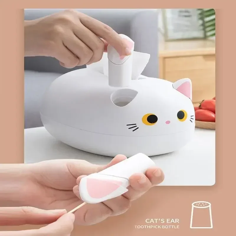 Kawaii Cat Tissue Box Livingroom Napkin Storage Box Kitchen Paper Container Desktop Toilet Paper Holder for Bathroom Dormitory 2