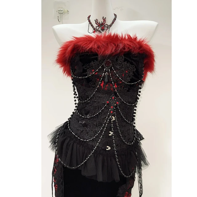Faux Fur Trim Top and Skirt Set 1