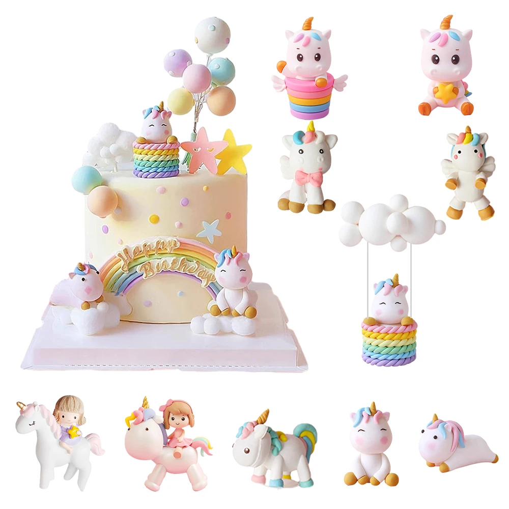 Rainbow Unicorn Cake topper Girl's Birthday decoration Baby Shower party supplies Kids 1st Happy Birthday Unicorn theme Decor cake topper cake decoration