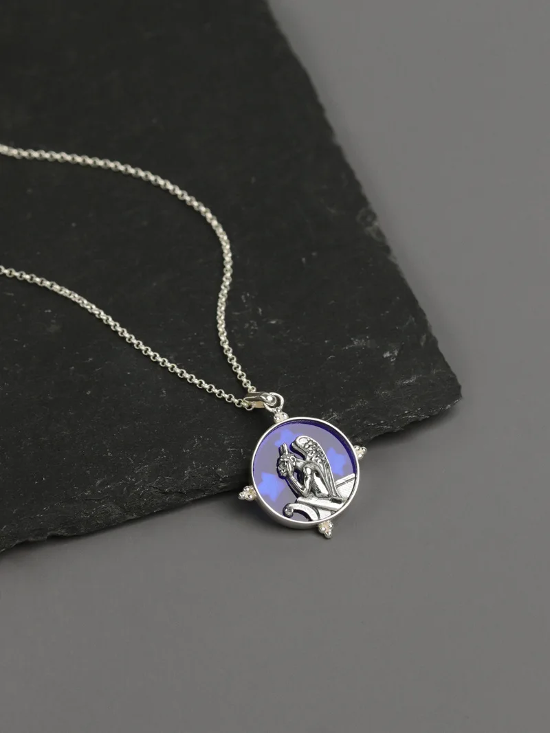 Silver Blue Glass Round Pendant