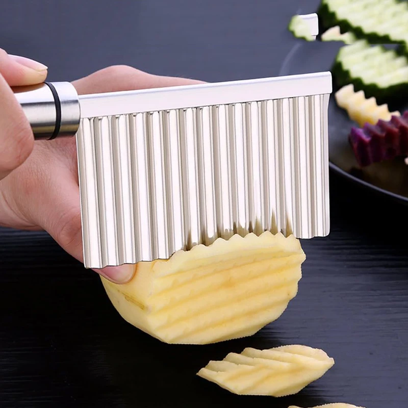 Potato slicer stainless steel potato chip crinkle cutter dough vegetable fruit wavy slicer knife French fry