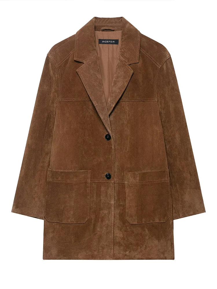 2025 Autumn New Long Jackets For Women Lapel Long Sleeve Single-Breasted Jacket Coat Vintage Loose Lady Outerwears Street