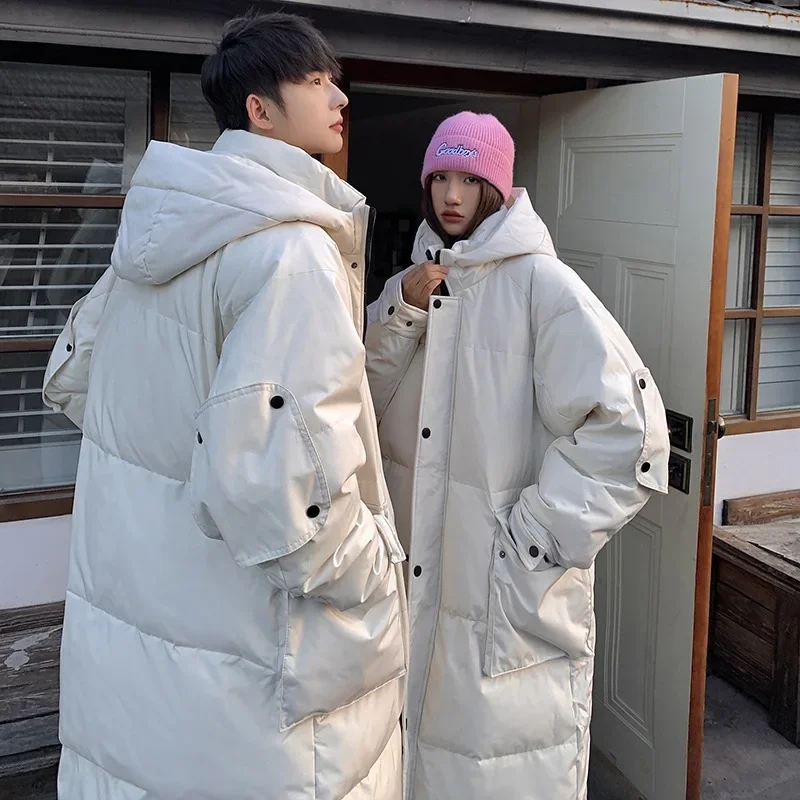 

New Down Jacket Men's Knee-length White Duck Down Thickened Warm Couple Solid Color Fashion Trend Coat Men Winter Jacket