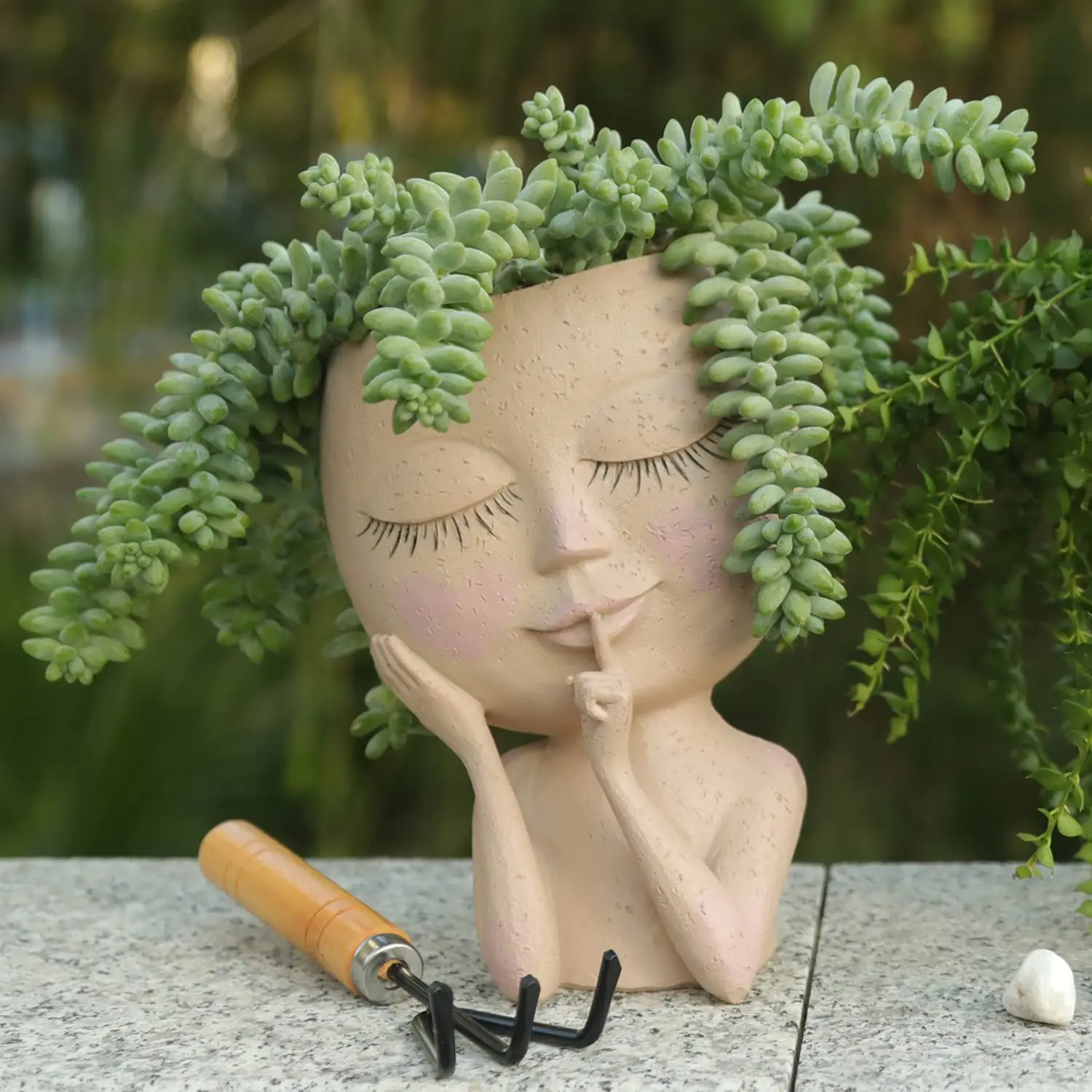 

Face Head Planter Succulent Plant Flower Pot Resin Container With Drain Holes Flowerpot Figure Garden Decor Tabletop Ornament