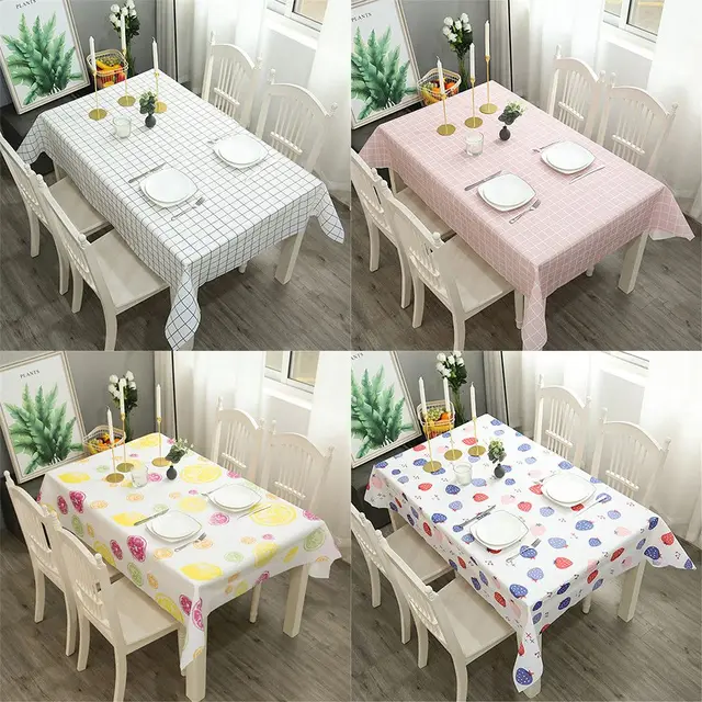 Plastic PVC Waterproof Oilproof Kitchen Dining Table Colth Rectangula Grid Printed Tablecloth Cover Mat Oilcloth Antifouling 2
