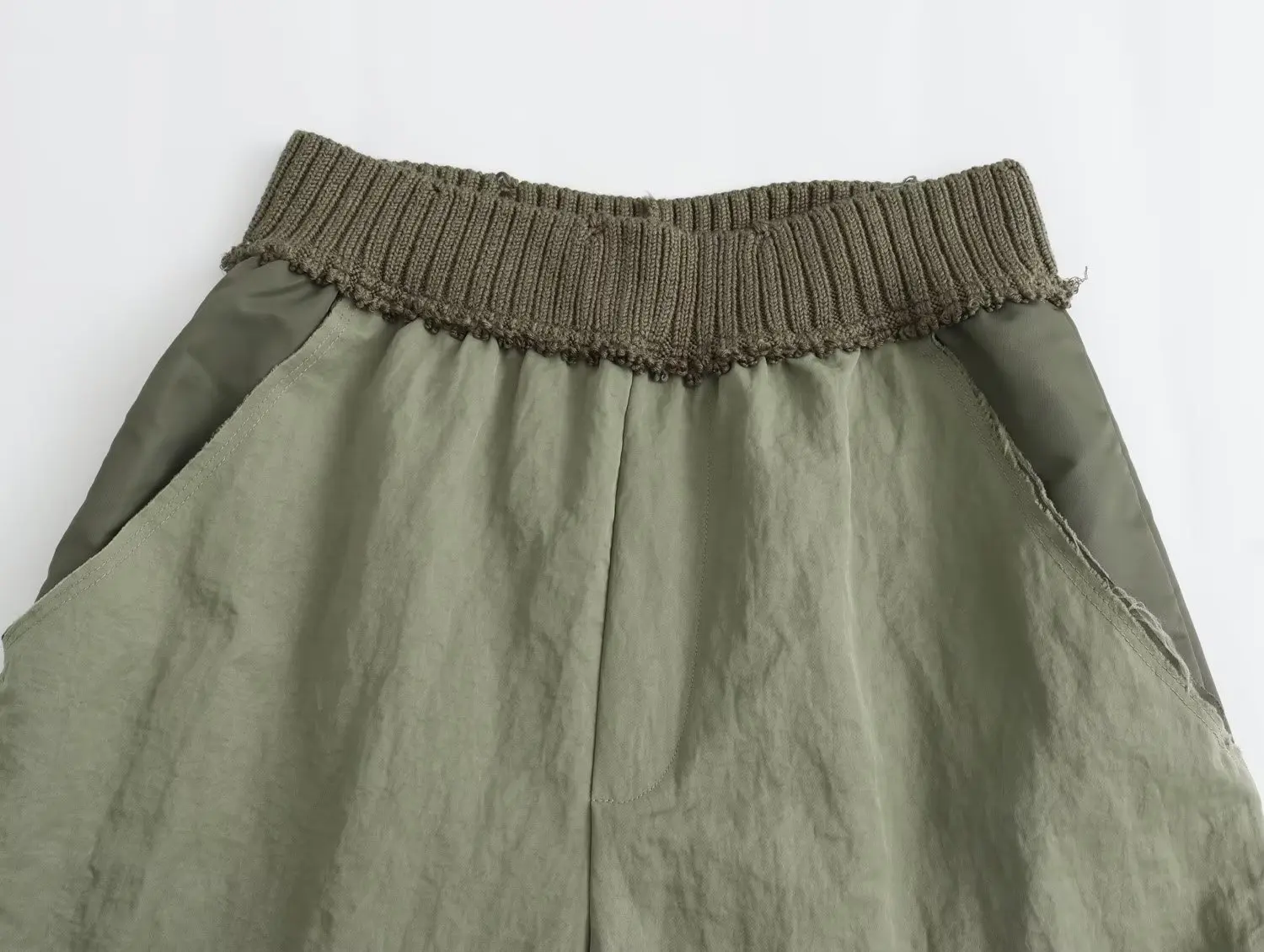 Withered American Fashion Girl Vintage Harem Knitted Nylon Pants Army Green Patchwork Casual Pants Women Trousers