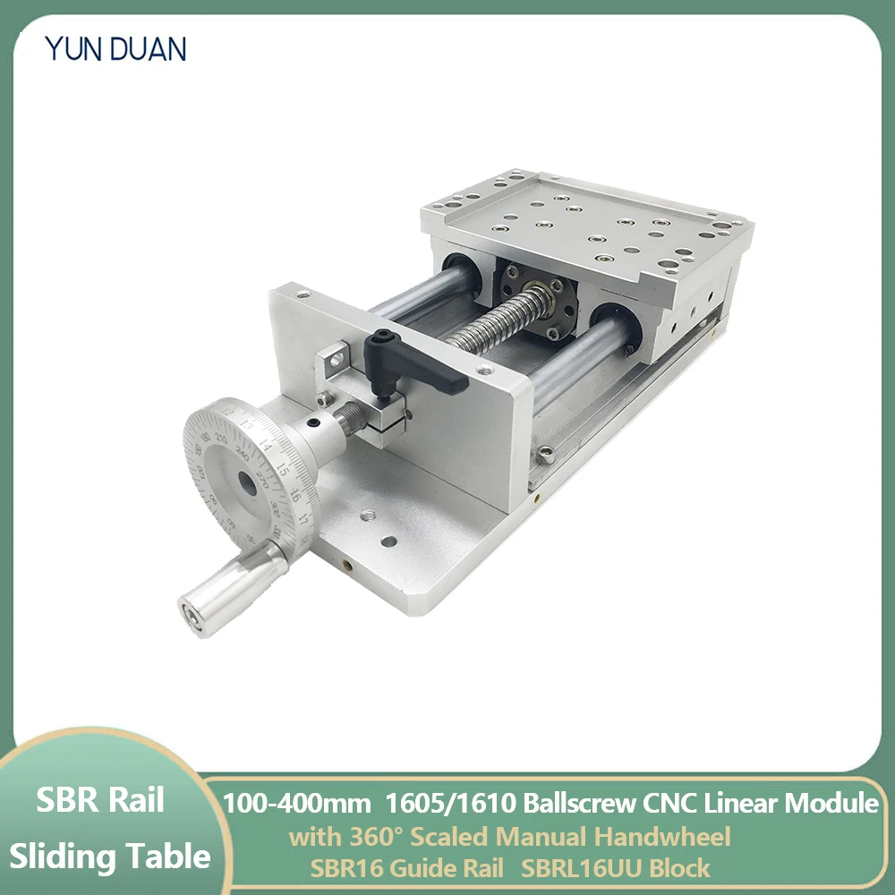 

100~400MM Stroke Manual Workbench CNC Sliding Table Hanwheel Heavy Load Slide Linear Stage SFU1605/1610 C7 BallScrew SBR16 Guide