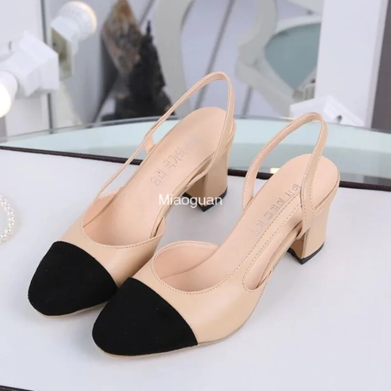 Comfortable Summer Women's Dress Shoes Mid Heel Square Head Fashion Wedding Rome Footwear Party Sandals Casual Round Head Black
