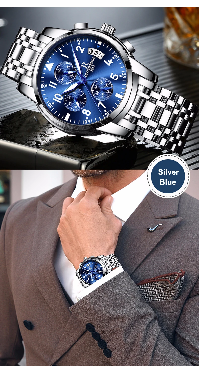 Classic Chronograph Men Watches Stainless Steel Top Brand Luxury Quartz Watch Mens Sport Business Male Waterproof Clock 2022