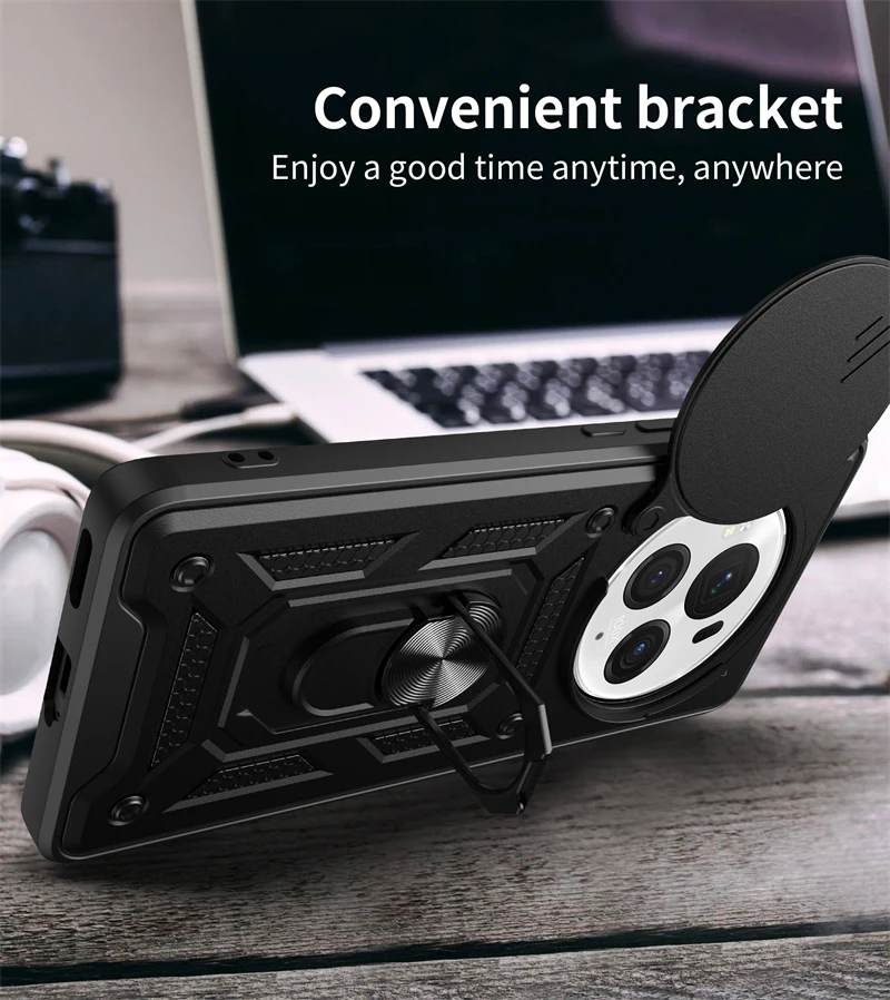 Enhanced Armor Case with Slide Lens Protection and Car Holder Ring