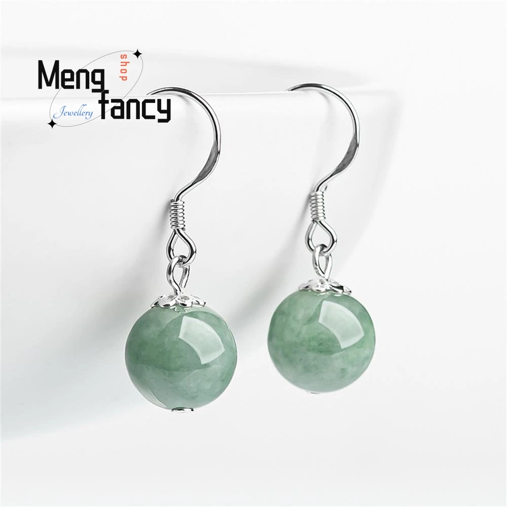 

Серьги из натурального жадеита с круглыми бусинами из серебра пробы