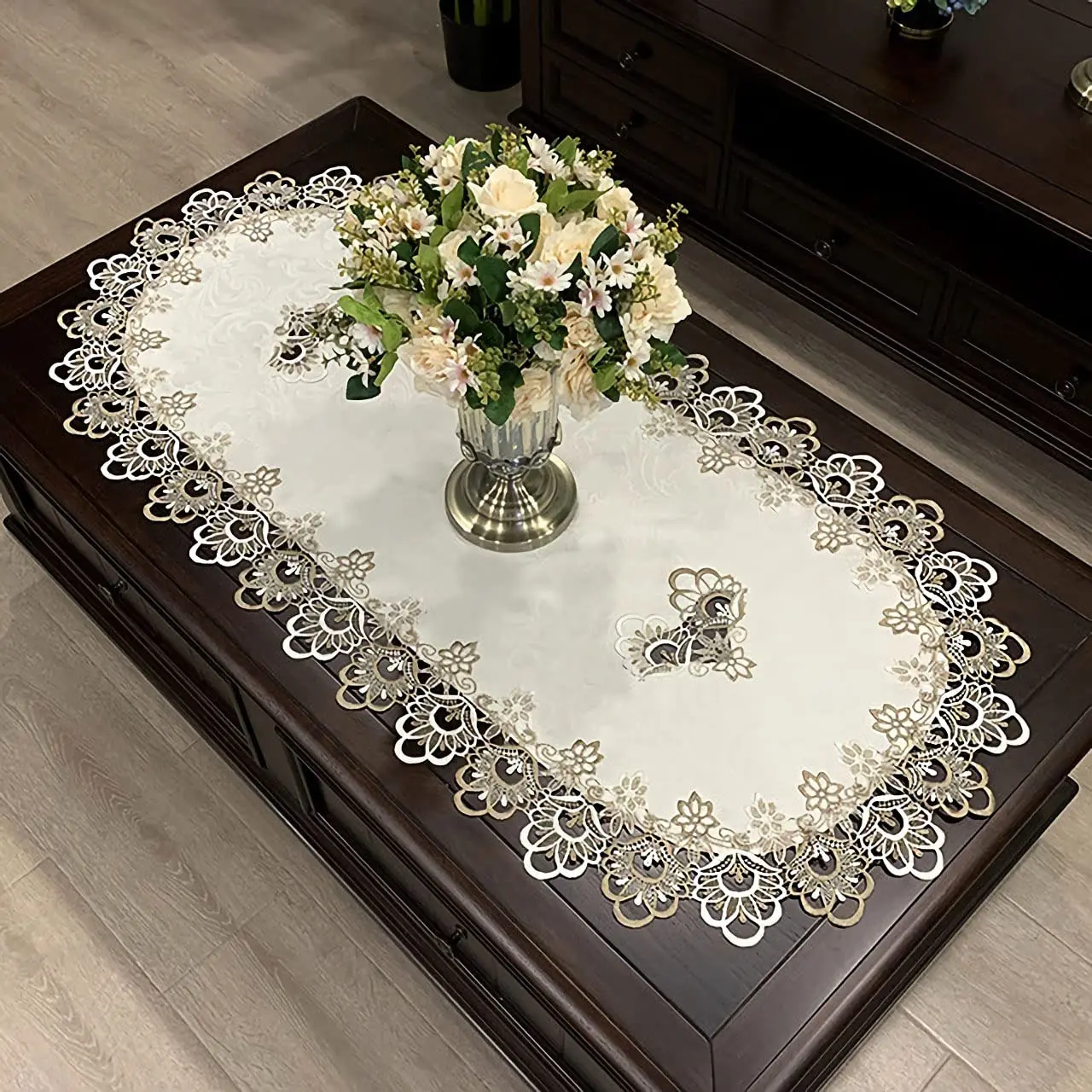 

Coffee Table Cloth for Living Room, Center Table Doilies, Embroidery Lace Tablecloth, Home Dining Table Cover, Decor Oval