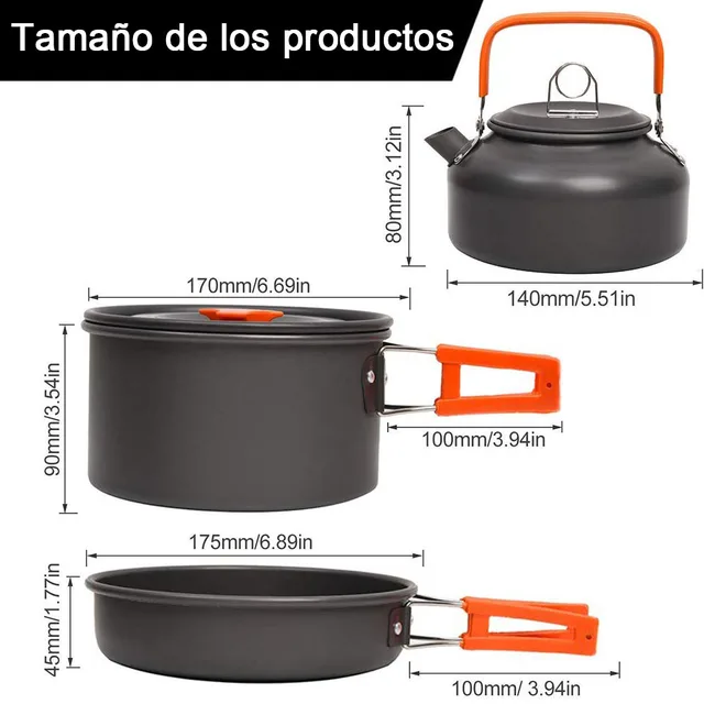 Kit de utensilios de cocina para acampar juego de cocina de aluminio para exteriores hervidor de