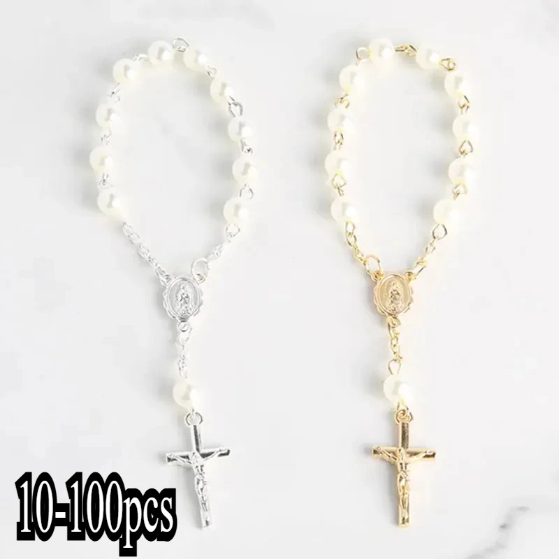 Rosary Bracelet Mini 10-100pcs for Baptism Catholic Communion Cross Baptism Favors Christening