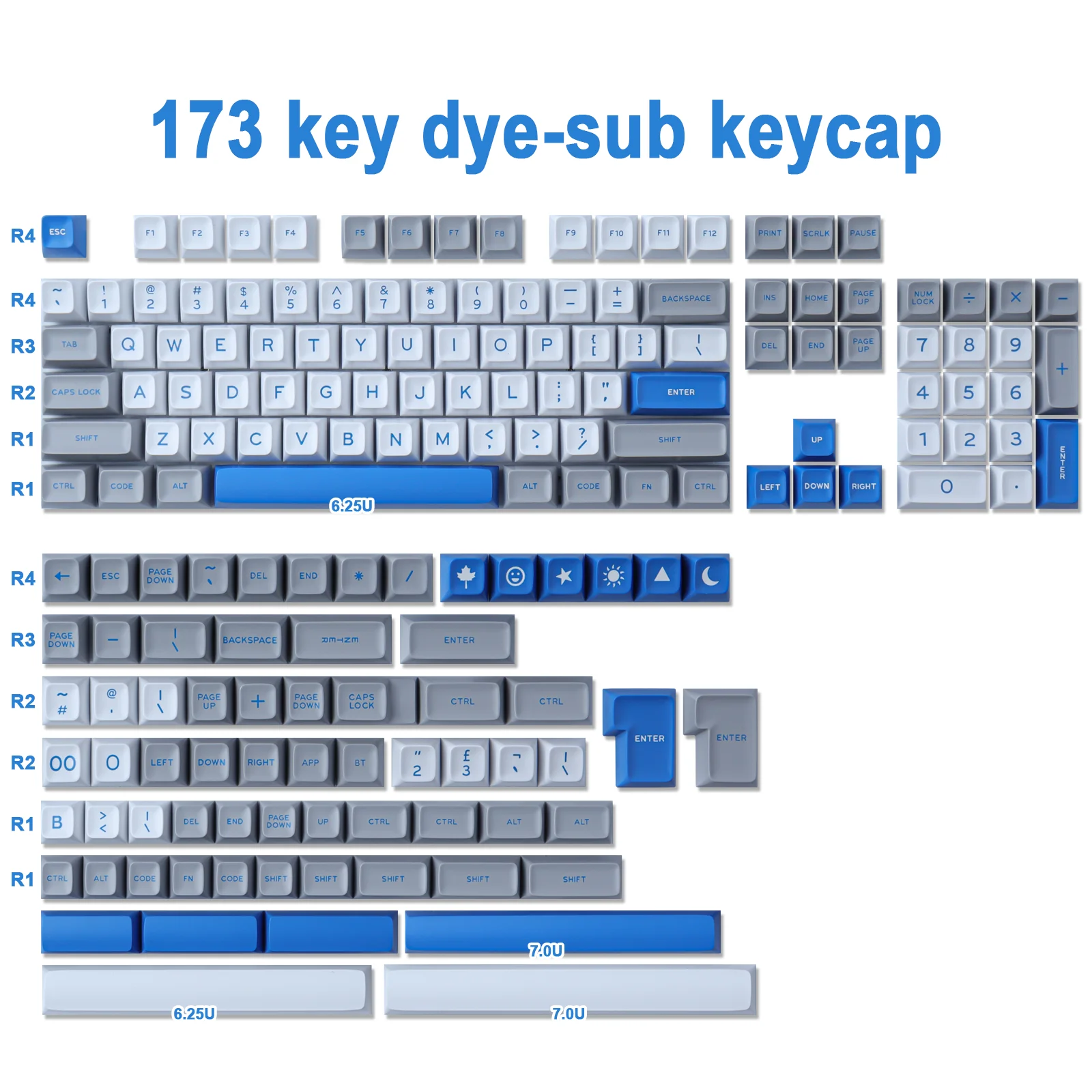 Gmk Cinza Branco Azul Keycap 173 Teclas Abs Keycaps SA Perfil Duplo Tiro Personalizado Gmk Keycaps para Teclado Mecânico