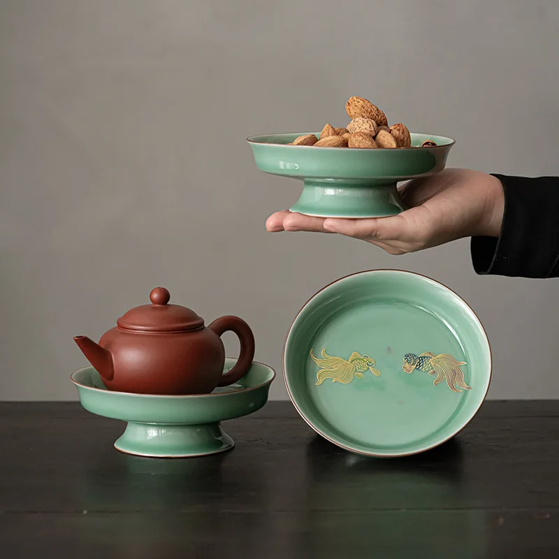 Song style retro celadon tall fruit bowl tea snacks dried fruit snack dish Dim sum plate