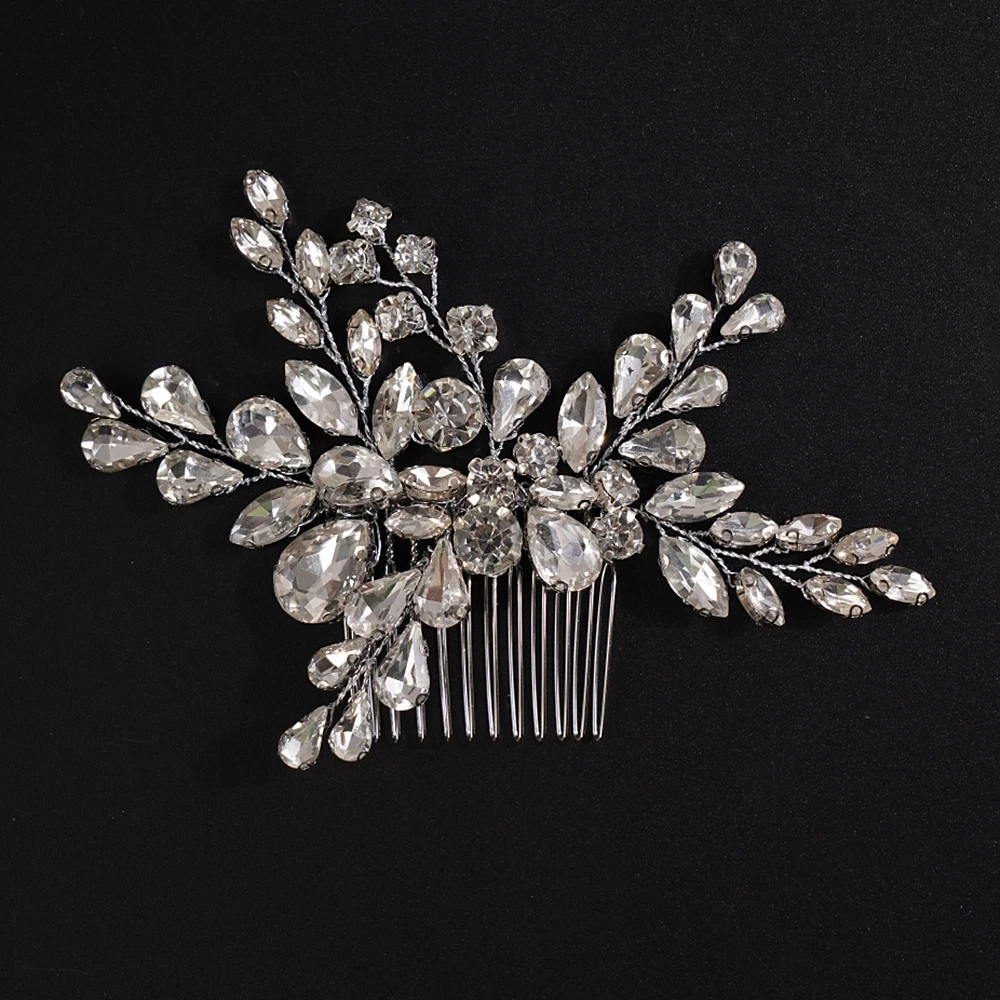 Bride Wedding Crystal Hair Comb Silver Full Rhinestone Bridal Bridesmaids Handmade Hair Clip Accessories Women