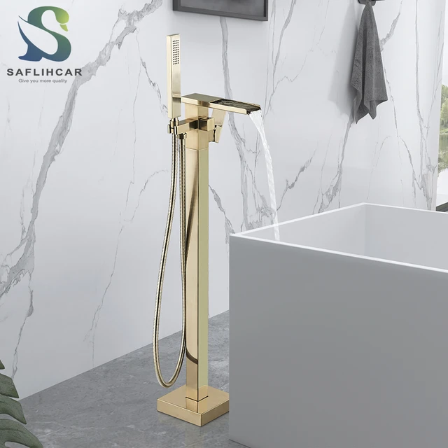  Grifo de baño negro mate para bañera de pie, grifo de baño,  boquilla de cascada, ducha de mano de plástico, soporte de baño, bañera  mezclador de agua caliente y frío, grifo