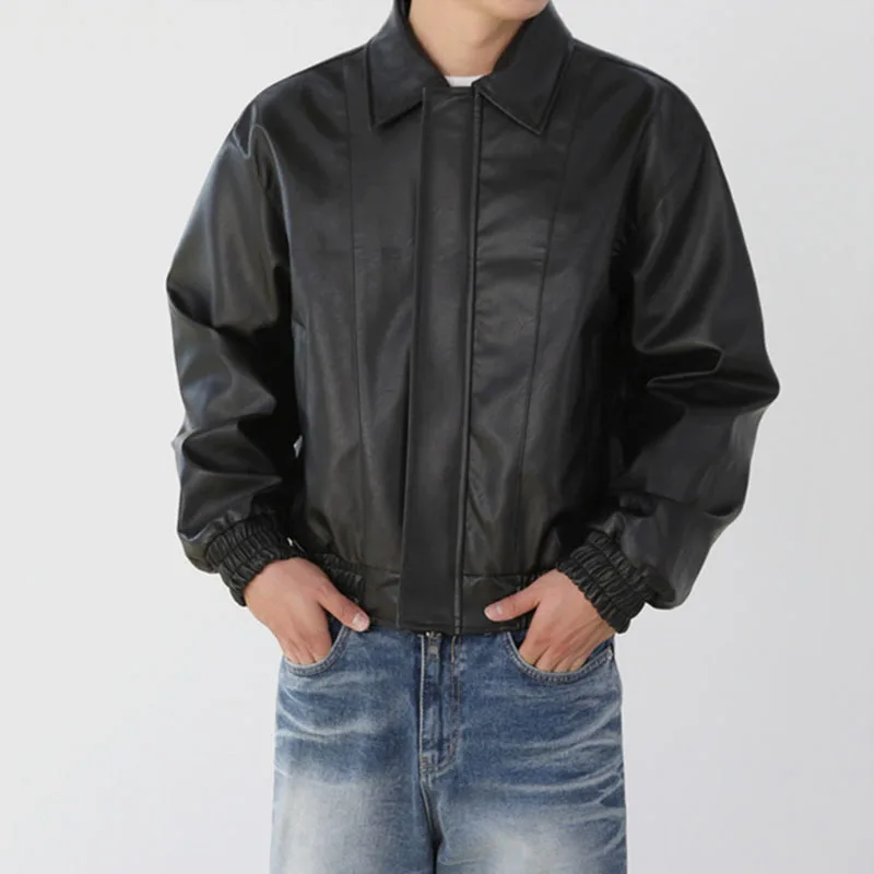 IEFB Short PU Leather Jacket Men's Spring Summer Korean Style Loose Collar Male Coat Lapel Zipper 2024 New Fashion 9C5007 - Image 2