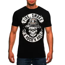  Firefighter Firemen Fire Smoke Rock 'n' Roll Men's 100% Cotton T-Shirt Standard Funky Crazy Men T Shirt 