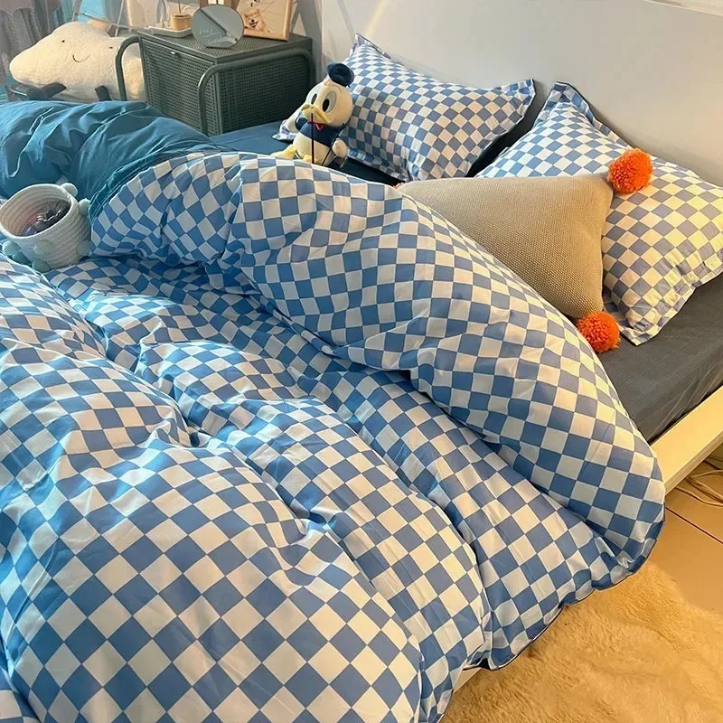 

Checkerboard Bedding Set Hot Sale Single Queen Size Flat Sheet Quilt Duvet Cover Pillowcase Polyester Bed Linens Home Textile