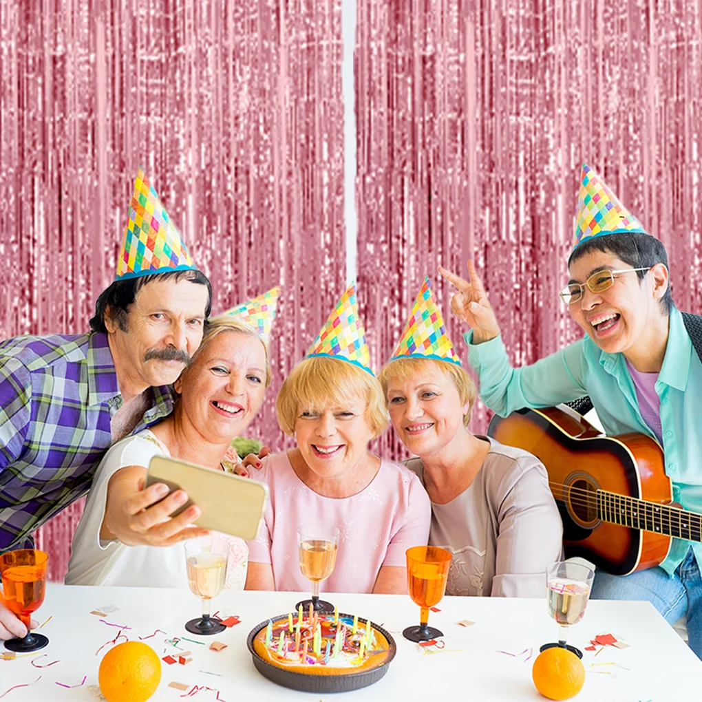 1pcs Set 9.8ft Gold Aluminium Foil Tinsel Curtain Backdrop For Birthday Party Photo