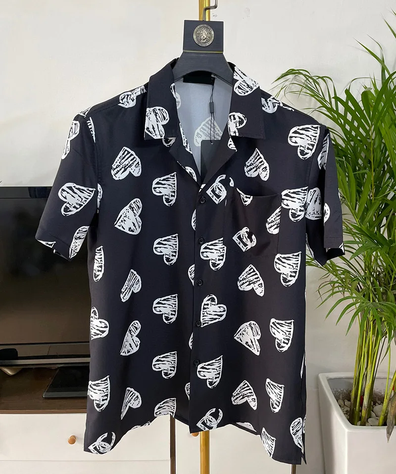 Luxury Royal Shirt Men Clothing Casual Short Sleeve Love Printed Mens Social Shirt Camisa Masculina Manga Longa Prom Party
